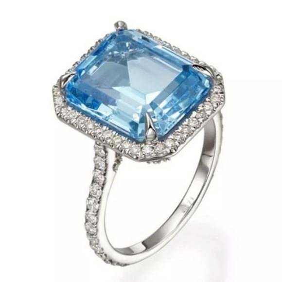 NEW 925 STERLING SILVER HALO SAPPHIRE RING - Picture 5 of 6